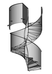 03-2019 Wendeltreppe mit Faltwerkstufen und geländerhohen Wangen sowie unterseitiger Blechverkleidung