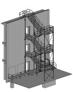 Treppenturm mit Gitterroststufen
an Logistikhalle