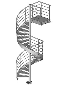 03-2019 Spindeltreppe in Rohstahloptik
mit Tränenblechstufen u. Außenwange