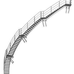 Mantelbogentreppe für Tankbehälter Ø 15,0m, Höhe 9,16m, Treppenläufe aus stahl feuerverzinkt, Geländer Edelstahl 1.4301
