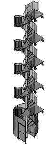 Fluchtspindeltreppe mit Zugangssicherung 
durch Schutzgitter mit Tür