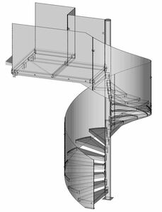 Spindeltreppe mit geländerhoher Blechwange, pulverbeschichtet